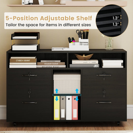 File Cabinet with Lock Mobile Lateral Filing Storage Organizer Modern Rolling Printer Stand