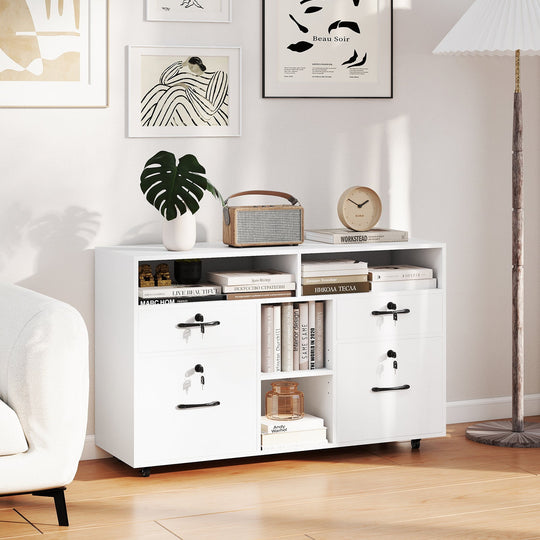 File Cabinet with Lock Mobile Lateral Filing Storage Organizer Modern Rolling Printer Stand