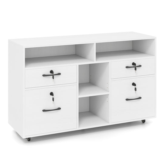 File Cabinet with Lock Mobile Lateral Filing Storage Organizer Modern Rolling Printer Stand