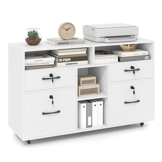 File Cabinet with Lock Mobile Lateral Filing Storage Organizer Modern Rolling Printer Stand