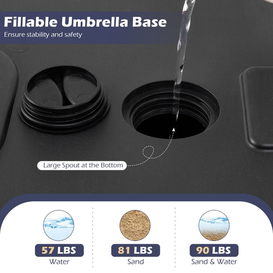 Fillable Umbrella Base 90 LBS Heavy Duty with 2 Wheels-Black
