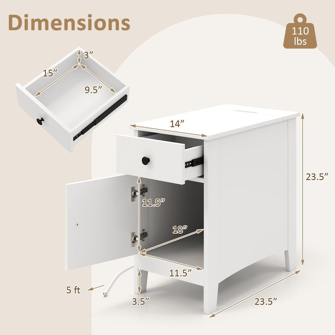 Flip Top End Table with Charging Station USB Ports Outlets and Drawer