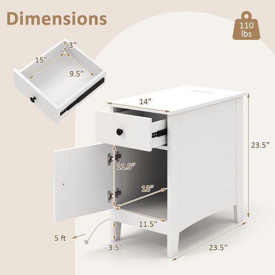 Flip Top End Table with Charging Station USB Ports Outlets and Drawer