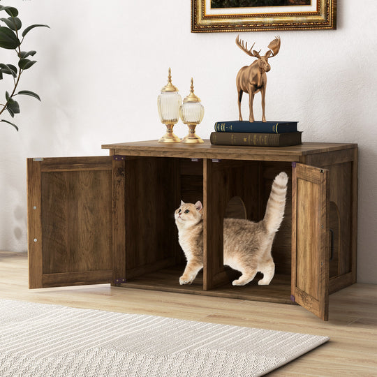Flip Top Hidden Cat Washroom Furniture with Double Barn Doors and Removable Divider
