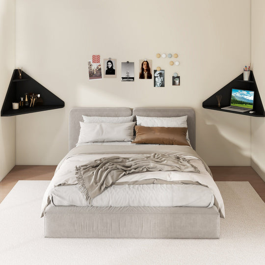 Floating Triangular Corner Computer Desk with Storage Shelf