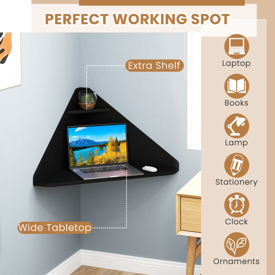 Floating Triangular Corner Computer Desk with Storage Shelf