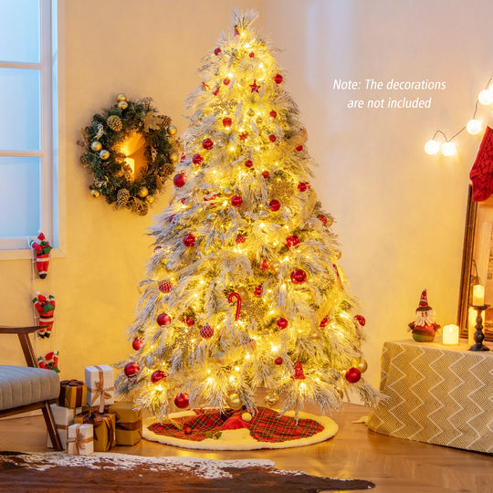 4.5/6/7 Feet Pre-Lit Snow Flocked Christmas Tree with Warm White LED Lights