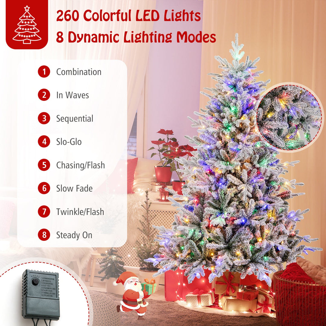 7 Feet Flocked Christmas Tree with 8 Lighting Modes and Multi-Color LED Lights