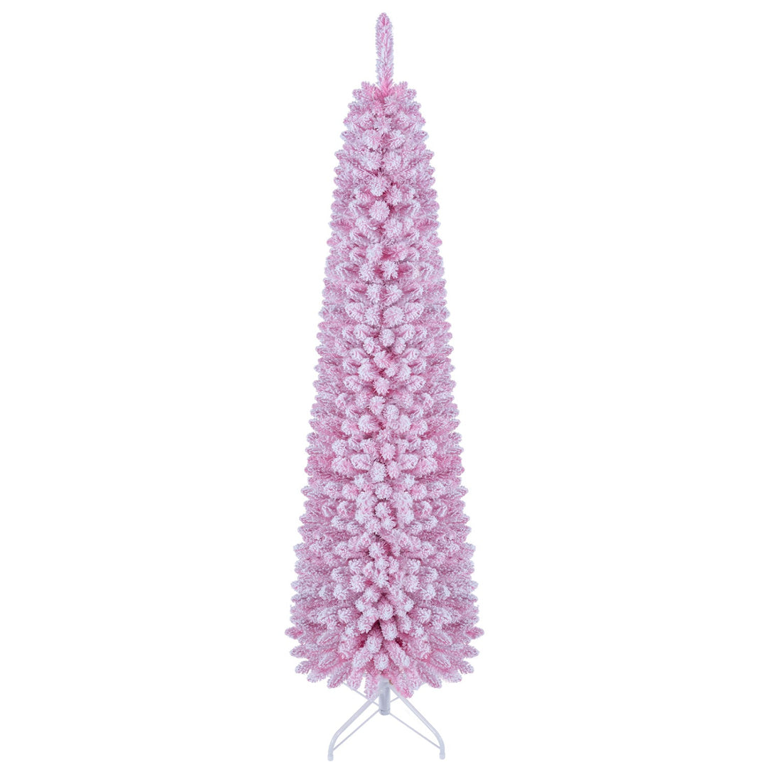 6 FT Pink Flocked Pre-Lit Pencil Christmas Tree with LED Lights
