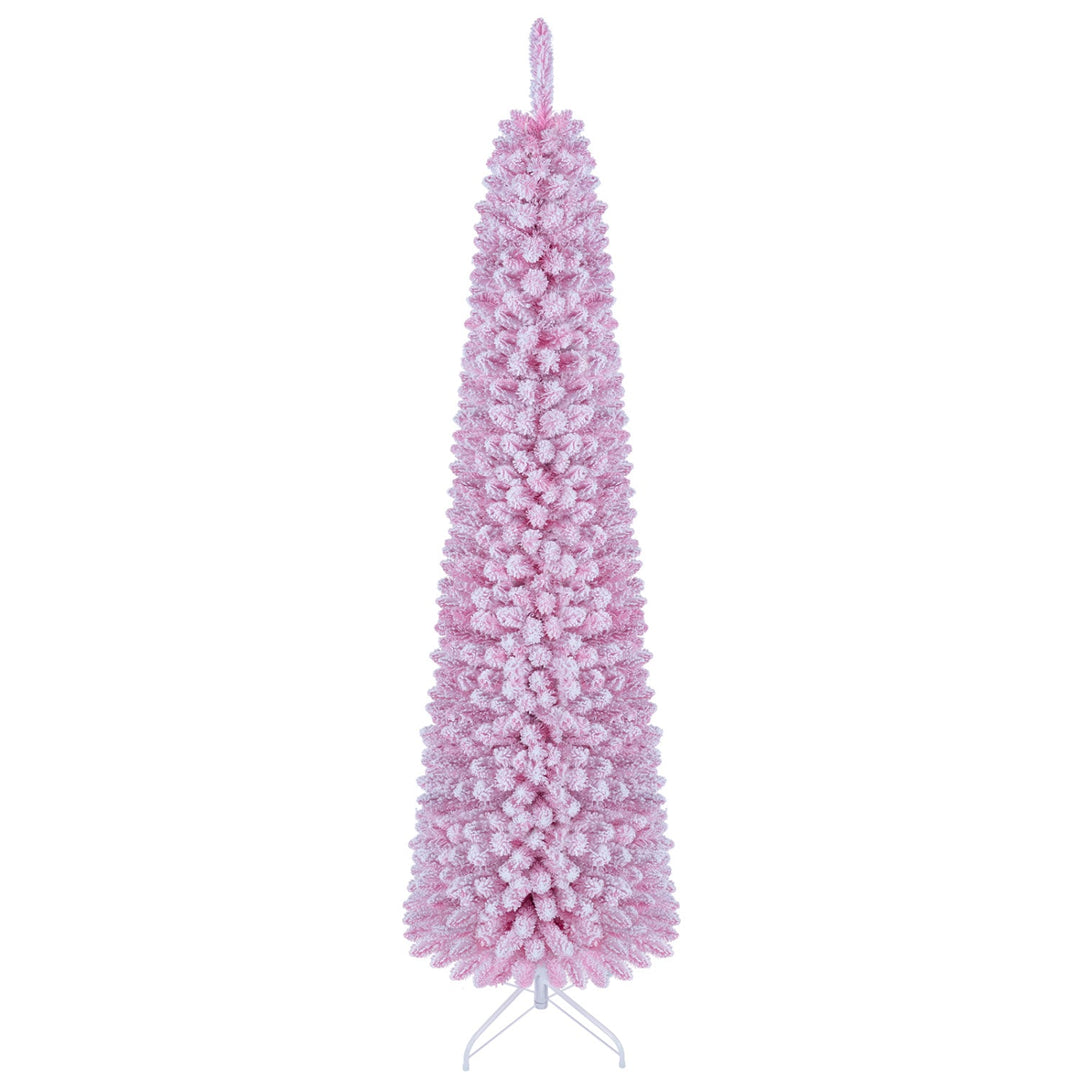 6 FT Pink Flocked Pre-Lit Pencil Christmas Tree with LED Lights
