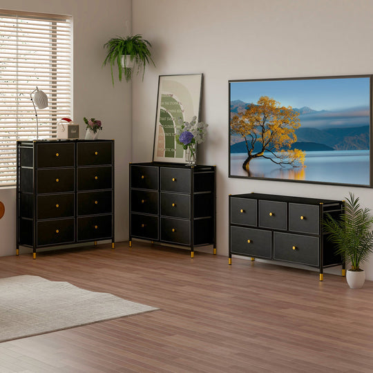 8-Drawer Fabric Dresser with Metal Frame and Storage Bins
