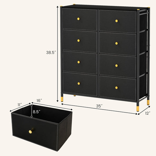 8-Drawer Fabric Dresser with Metal Frame and Storage Bins