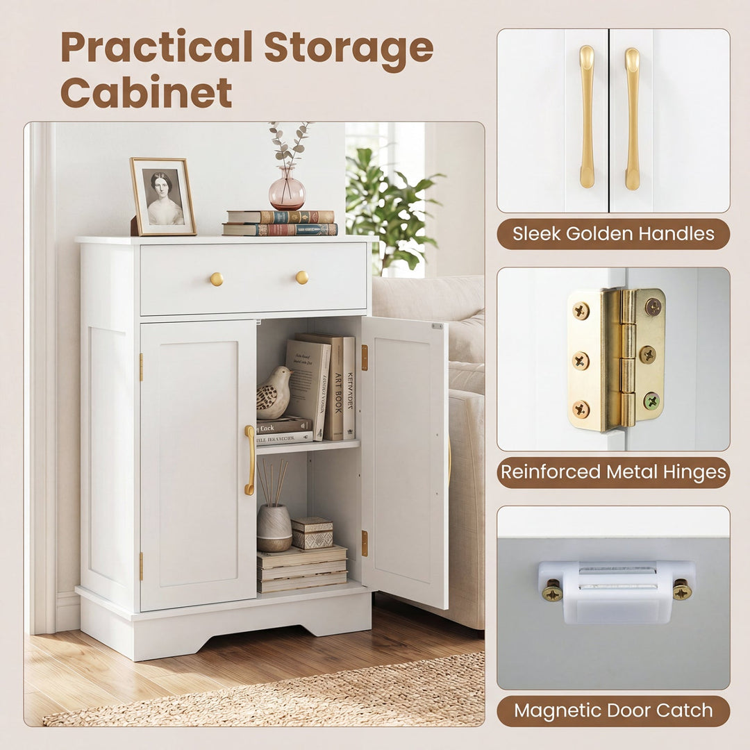 Floor Storage Cabinet with Drawer and Adjustable Shelf