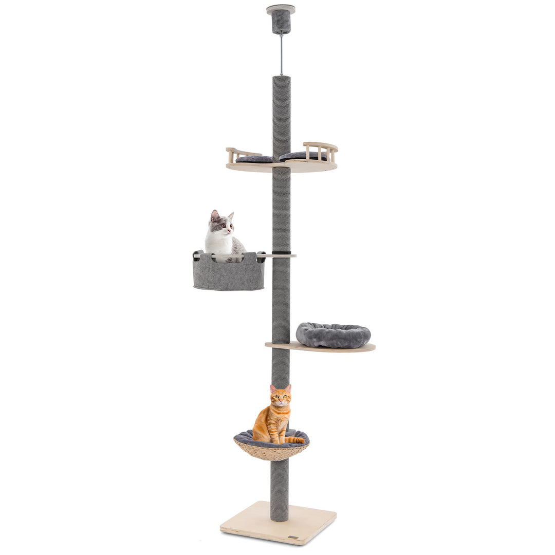Floor to Ceiling Cat Tree with 93 Inch-107 Inch Adjustable Height-Gray