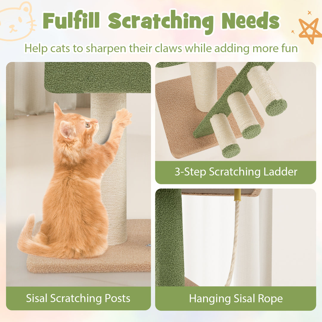 Floor to Ceiling Cat Tree with 86-99.5 Inch Adjustable Height and Extra Post-Green