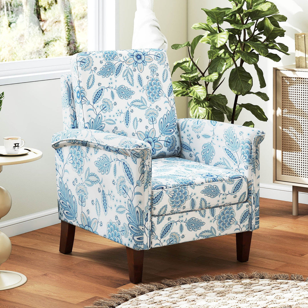 Floral Accent Chair Farmhouse Boho Armchair with Solid Wood Legs and High Back