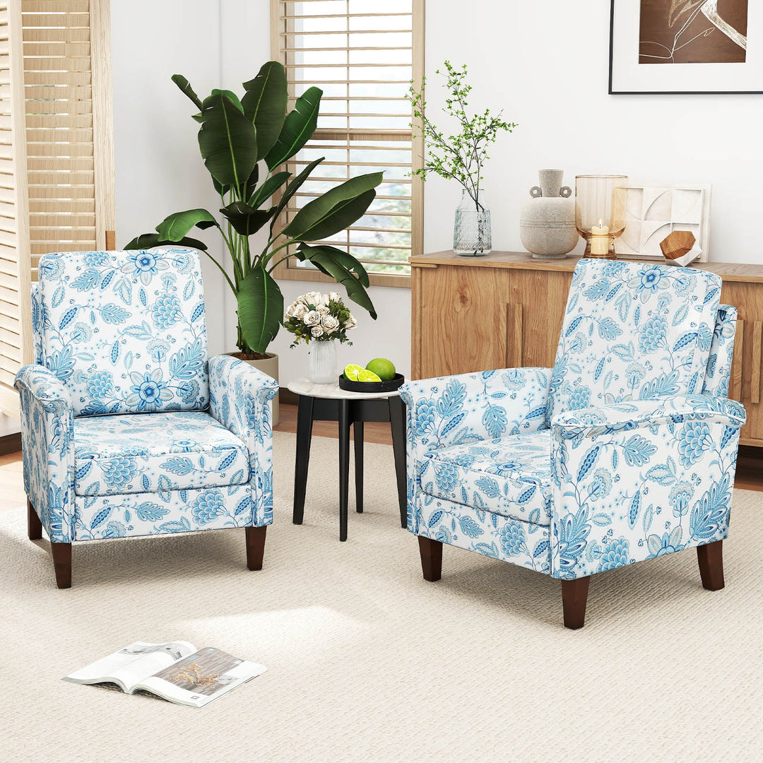 Floral Accent Chair Farmhouse Boho Armchair with Solid Wood Legs and High Back
