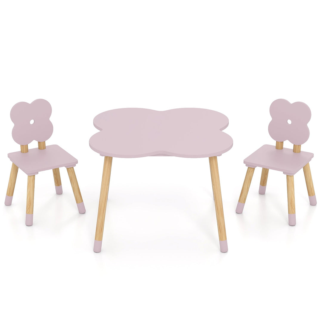 Flower-shaped Kids Table Set with Solid Pine Wood Legs