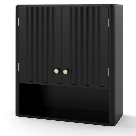 Fluted Bathroom Wall Cabinet with Open Shelf