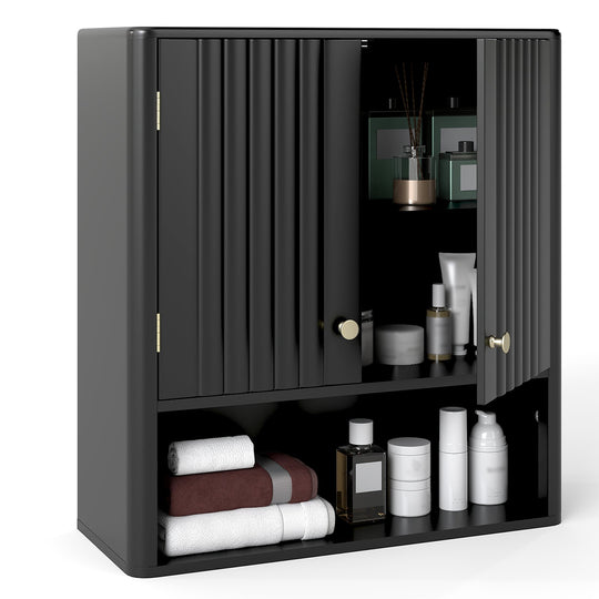Fluted Bathroom Wall Cabinet with Open Shelf