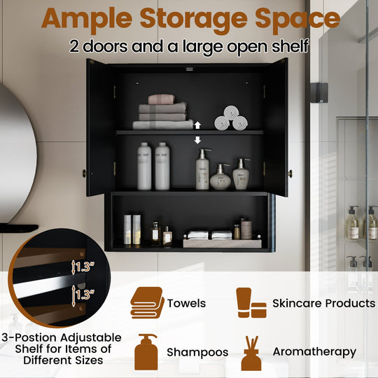 Fluted Bathroom Wall Cabinet with Open Shelf