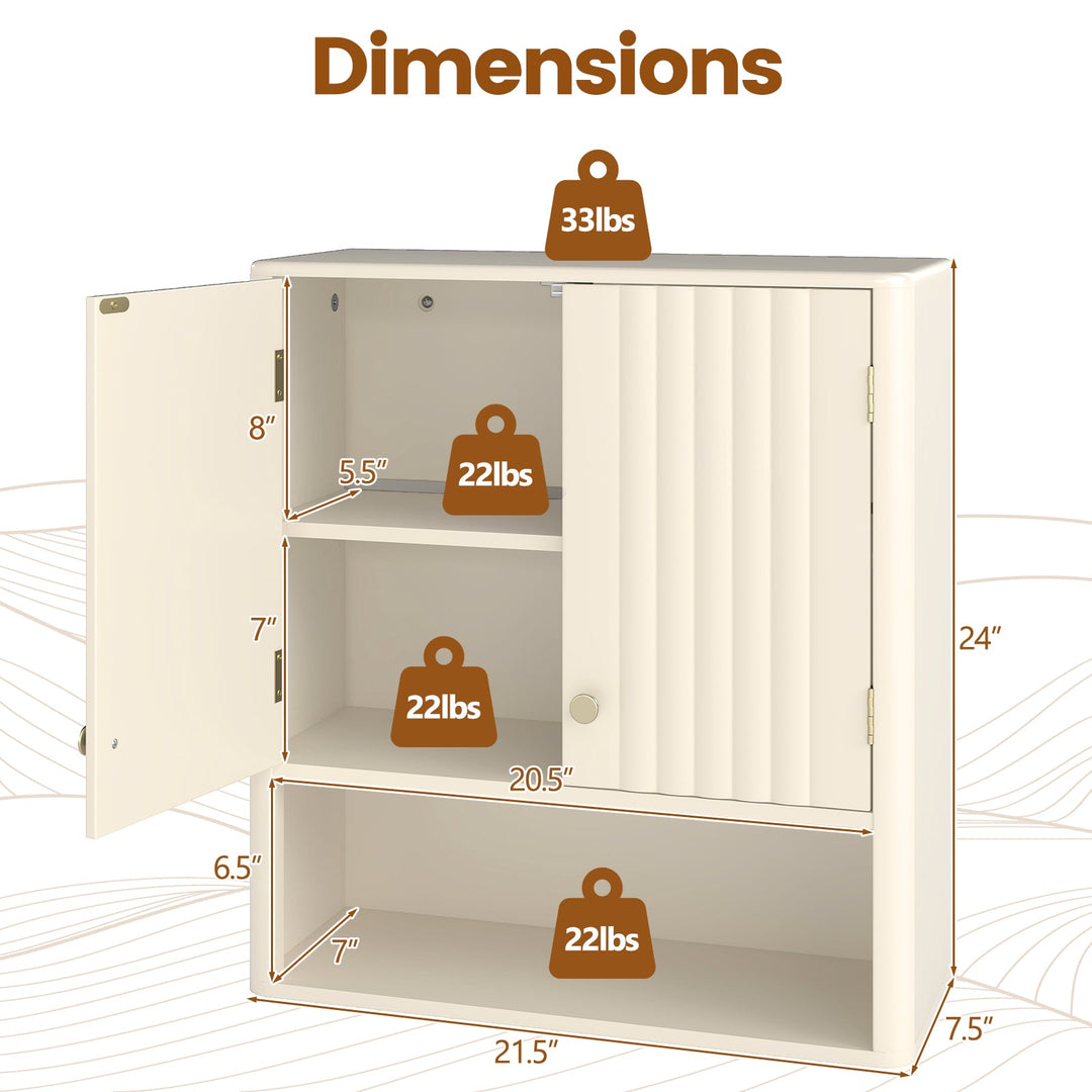 Fluted Bathroom Wall Cabinet with Open Shelf
