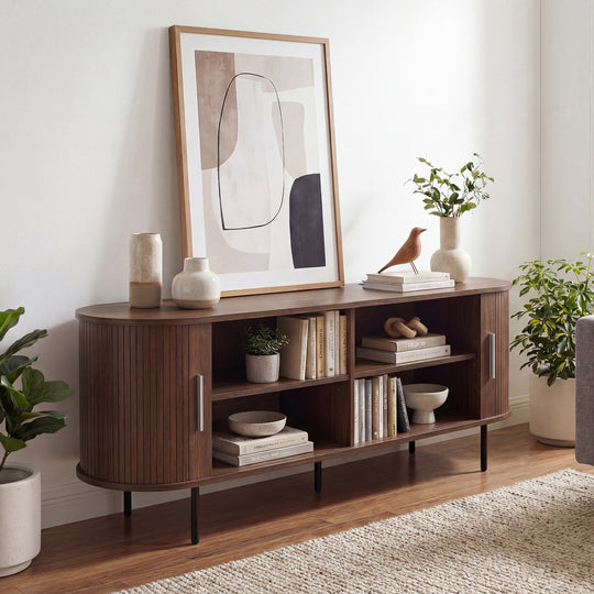 Fluted TV Stand for TVs up to 60" Mid Century Curved Entertainment Center