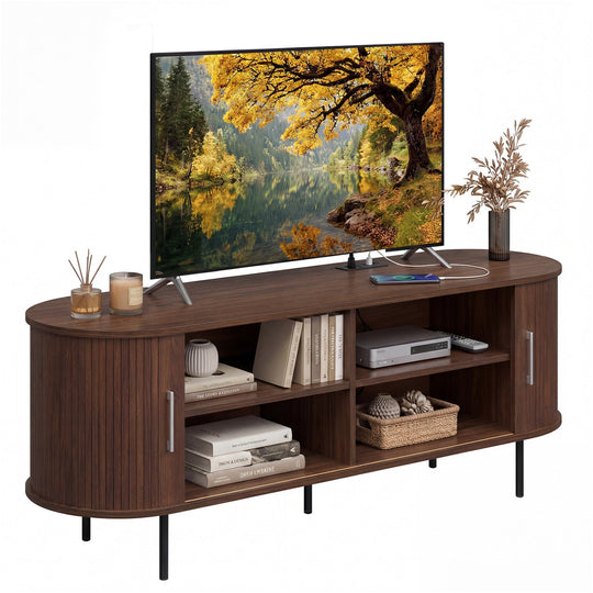 Fluted TV Stand for TVs up to 60" Mid Century Curved Entertainment Center