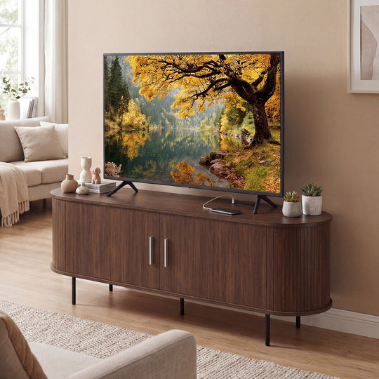 Fluted TV Stand for TVs up to 60" Mid Century Curved Entertainment Center