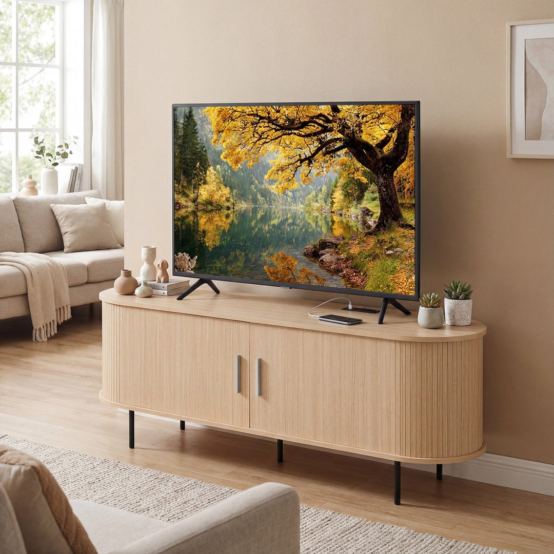Fluted TV Stand for TVs up to 60" Mid Century Curved Entertainment Center