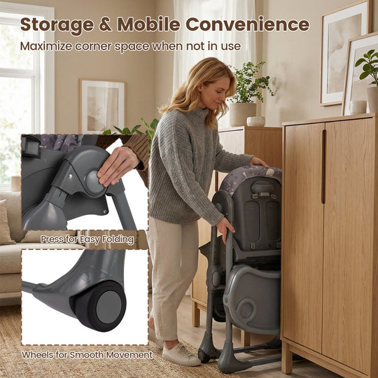 Folable High Chair with Detachable Cushion and High Chair for Babies and Toddlers-Gray