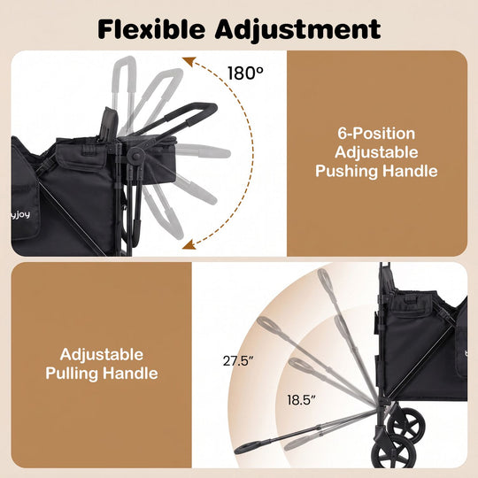 Foldable 4-Seater Push-Pull Wagon Stroller with Adjustable Canopy and Handles