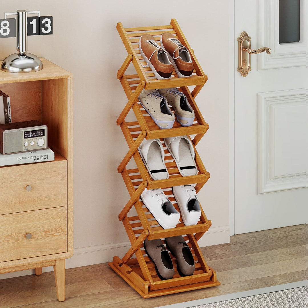 Foldable Bamboo Magazine Rack with 5 Tiers and 2 Positions