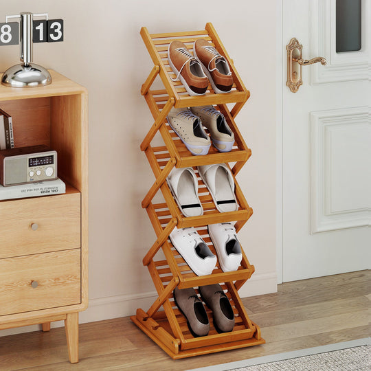 Foldable Bamboo Magazine Rack with 5 Tiers and 2 Positions