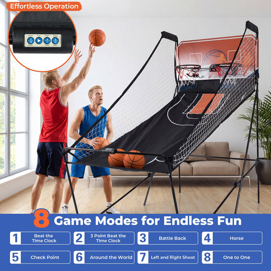 Foldable Basketball Arcade Game Kids Basketball Hoop Machine with 8 Exciting Playing Modes