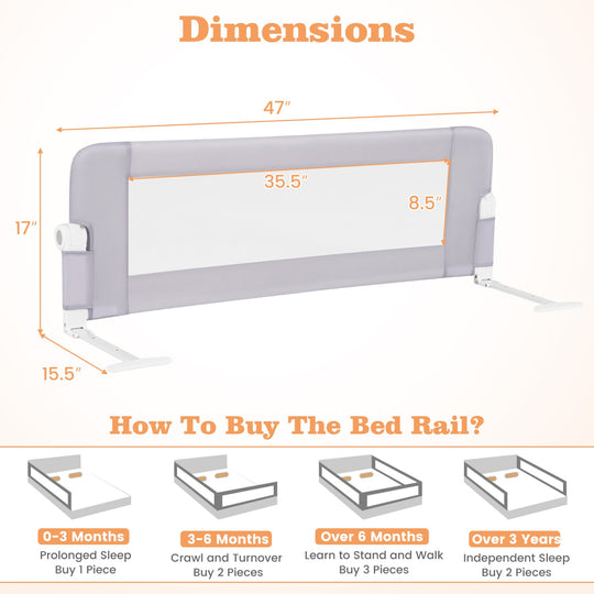 Foldable Bed Rail with Swing Down Design - Light Gray