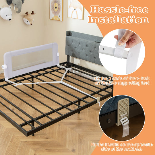 Foldable Bed Rail with Swing Down Design - Light Gray
