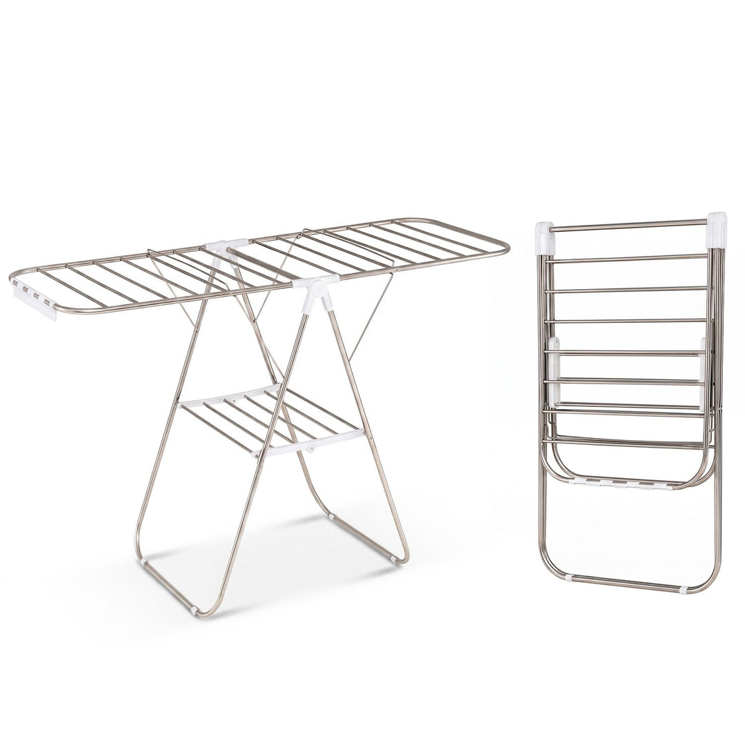 Foldable Clothes Drying Rack with Sock Clips Heavy-Duty Stainless Steel Frame