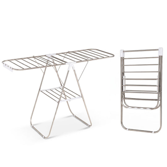 Foldable Clothes Drying Rack with Sock Clips Heavy-Duty Stainless Steel Frame