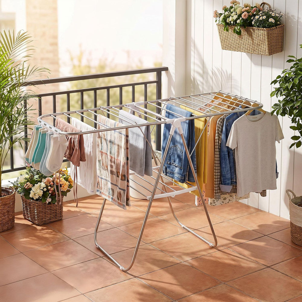 Foldable Clothes Drying Rack with Sock Clips Heavy-Duty Stainless Steel Frame