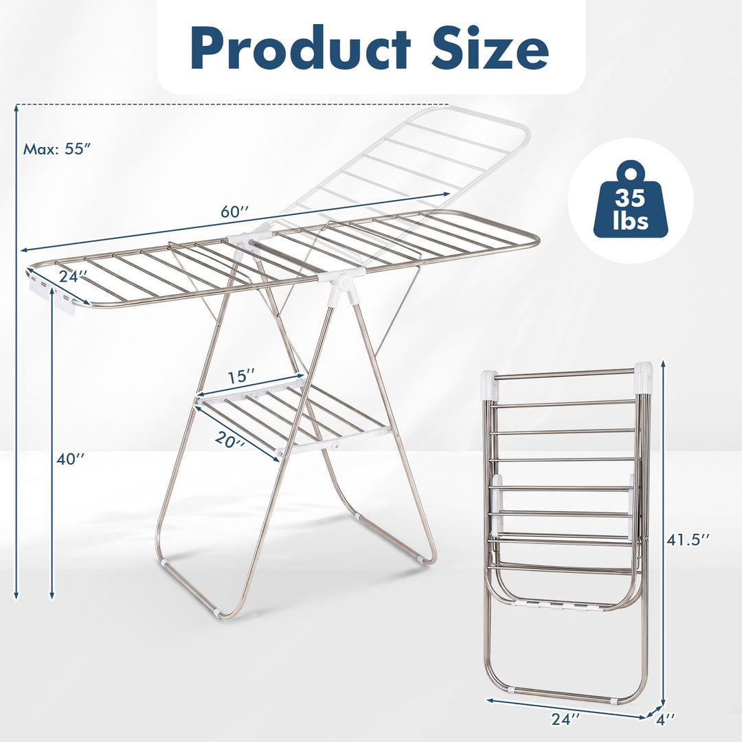 Foldable Clothes Drying Rack with Sock Clips Heavy-Duty Stainless Steel Frame