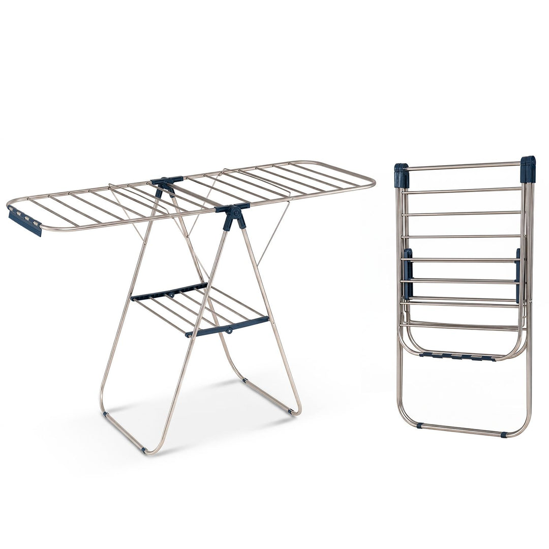 Foldable Clothes Drying Rack with Sock Clips Heavy-Duty Stainless Steel Frame