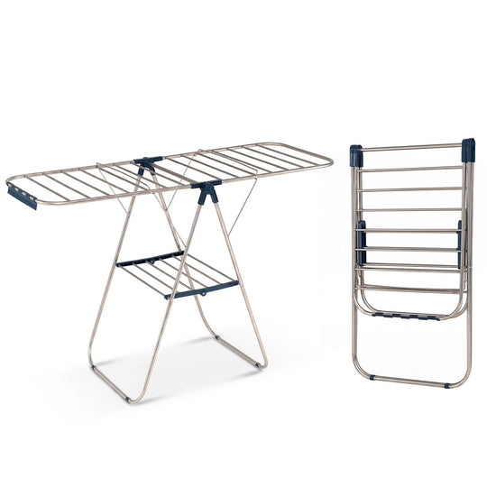Foldable Clothes Drying Rack with Sock Clips Heavy-Duty Stainless Steel Frame