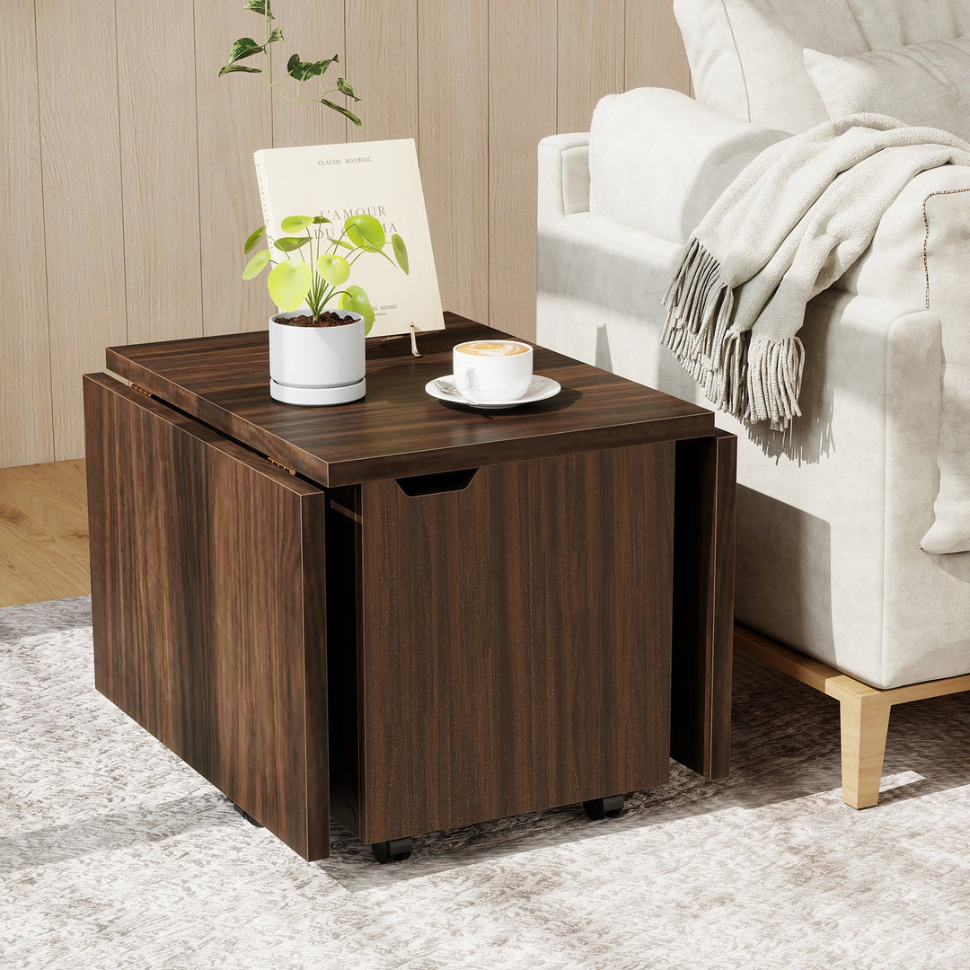 Foldable Coffee Table with Storage Cabinet Extendable Center Table