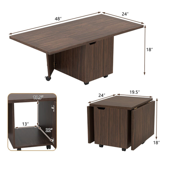 Foldable Coffee Table with Storage Cabinet Extendable Center Table