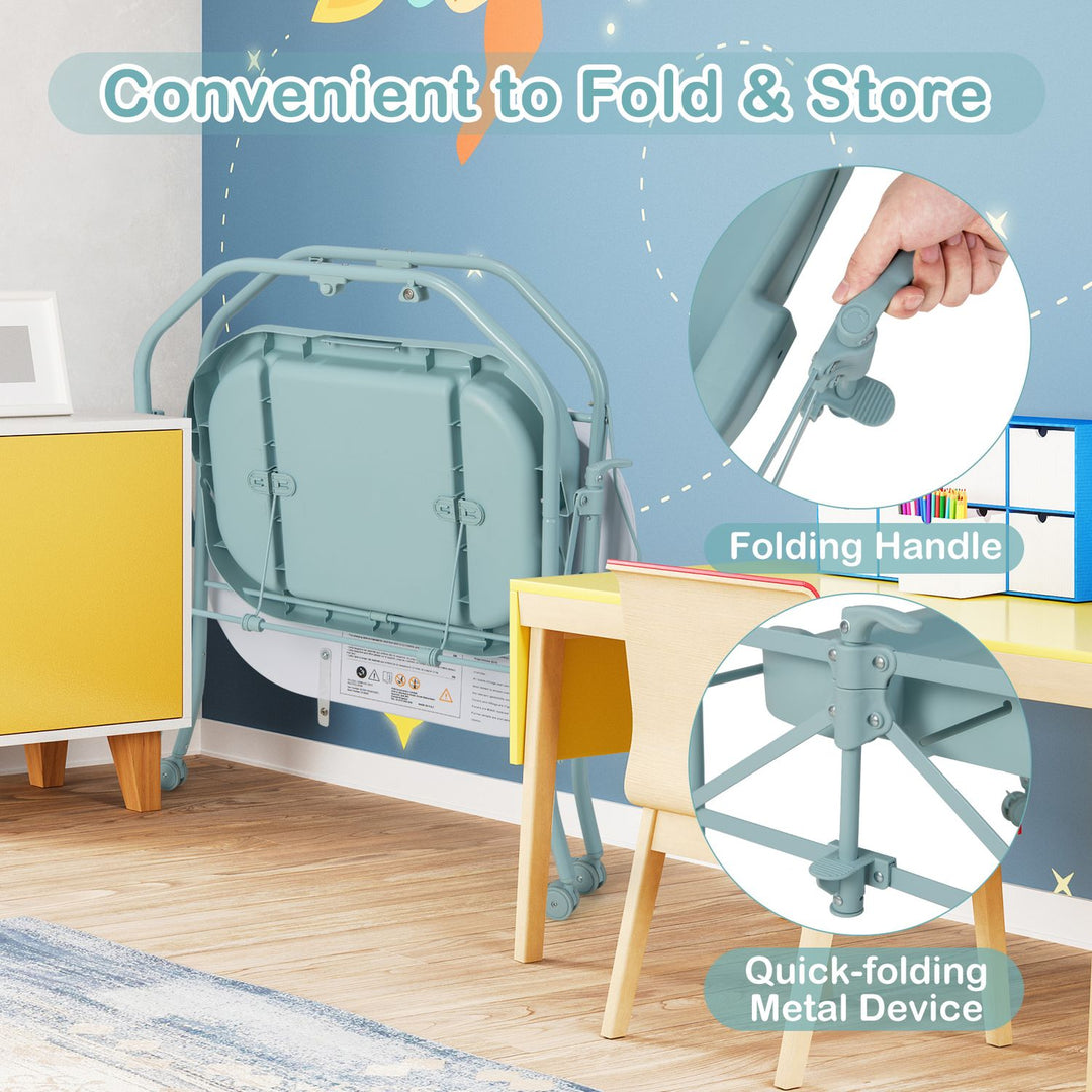 Foldable Diaper Changing Table on Wheels with Bathtub for 0-12 Months Old Babies and Infants