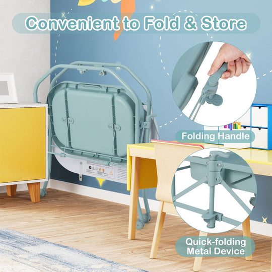 Foldable Diaper Changing Table on Wheels with Bathtub for 0-12 Months Old Babies and Infants