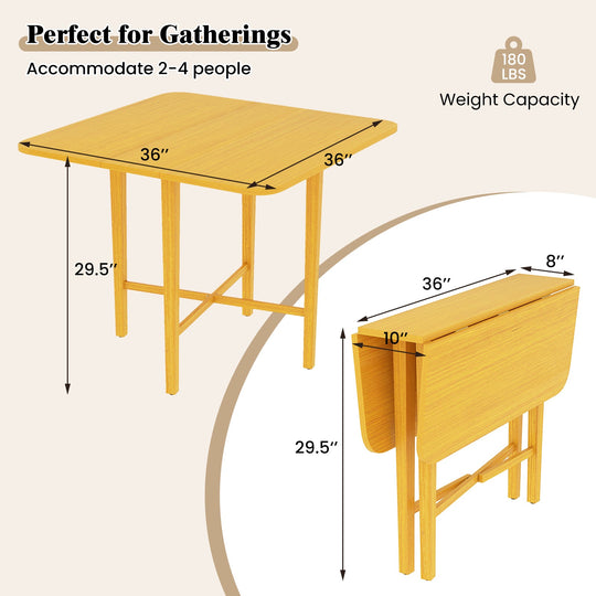 Foldable Dining Table for 2-4 People with Rubber Wood Legs for Small Space