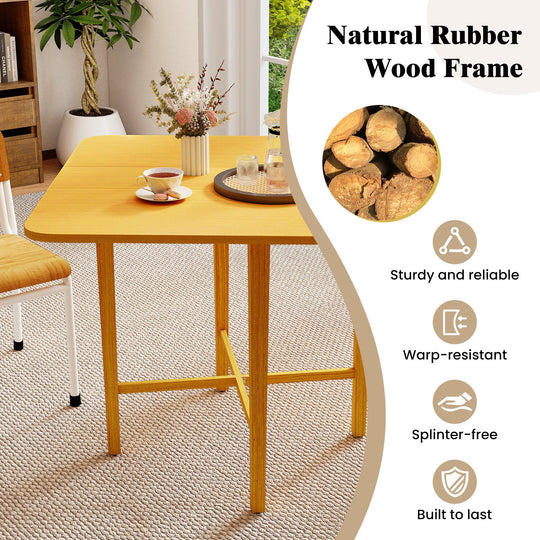 Foldable Dining Table for 2-4 People with Rubber Wood Legs for Small Space