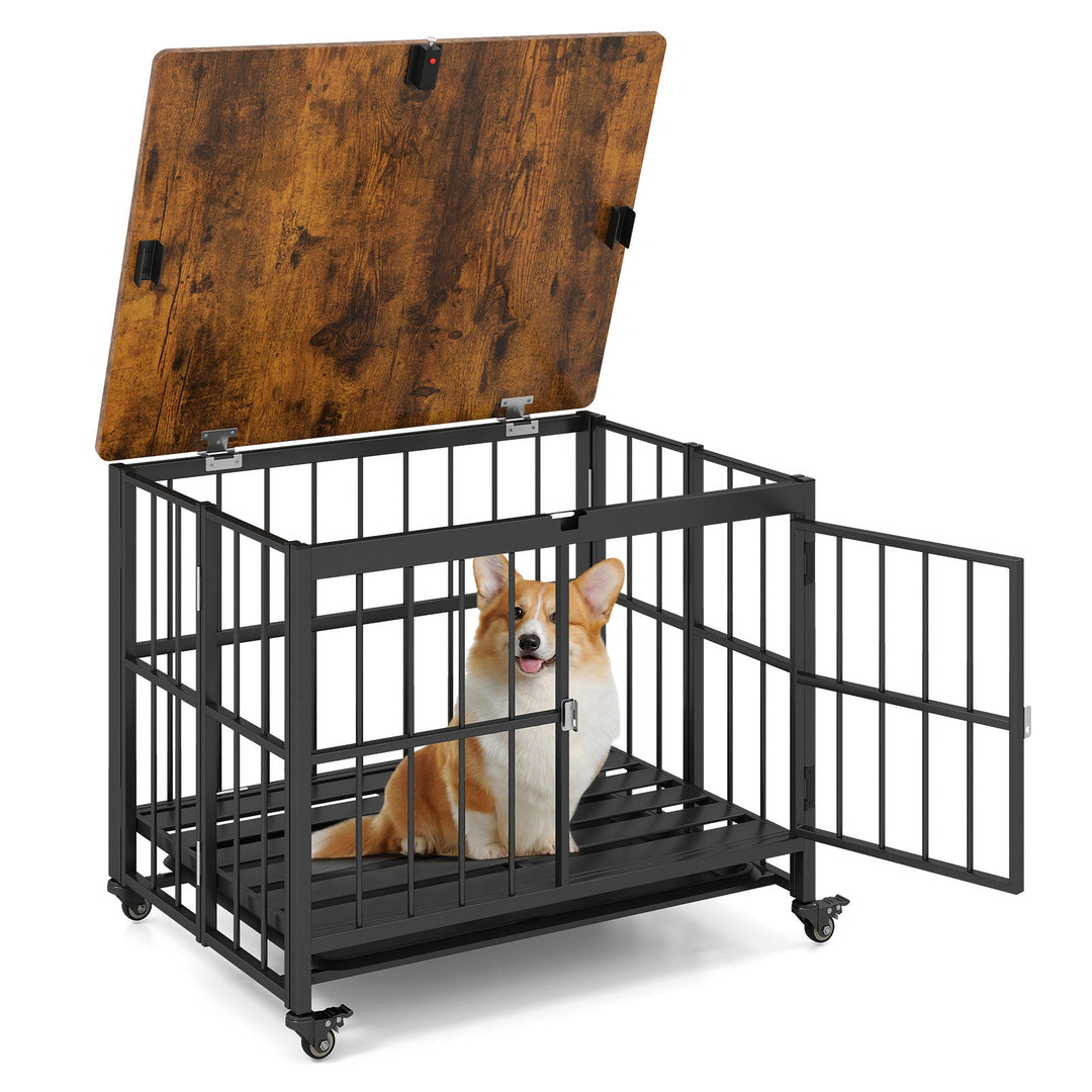 Foldable Dog Crate Furniture with Removable Tray and Lockable Door